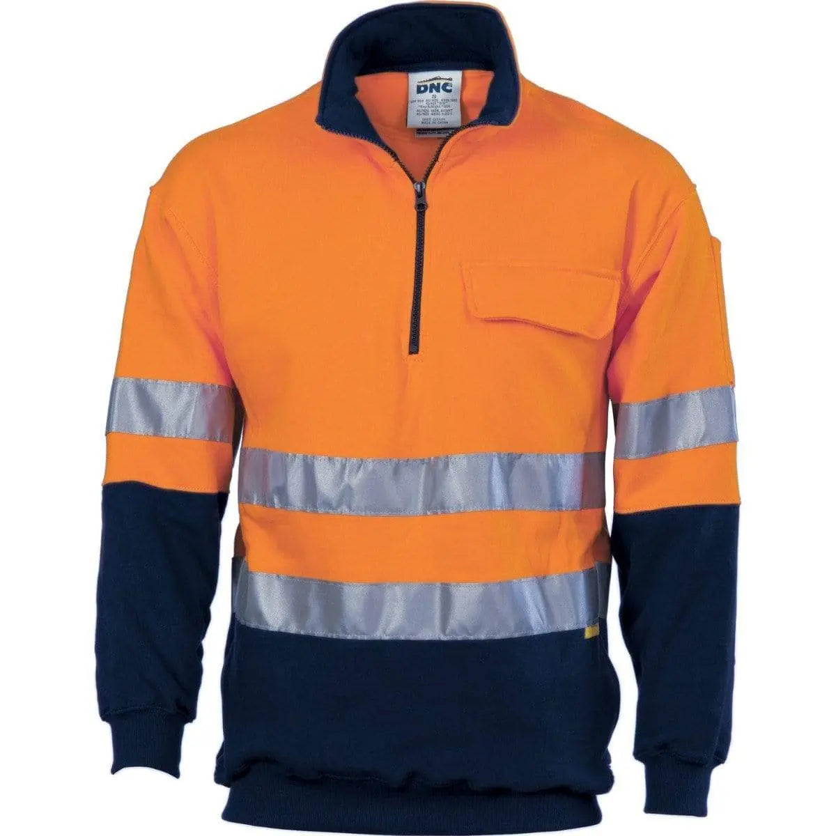Dnc Workwear Hi-vis Two-tone 1/2 Zip Cotton Fleecy Windcheater With 3m R/tape - 3925 Metro Workwear.